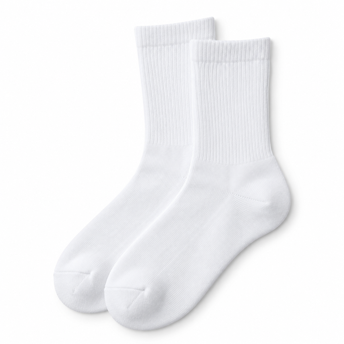 Plain white ribbed crew socks