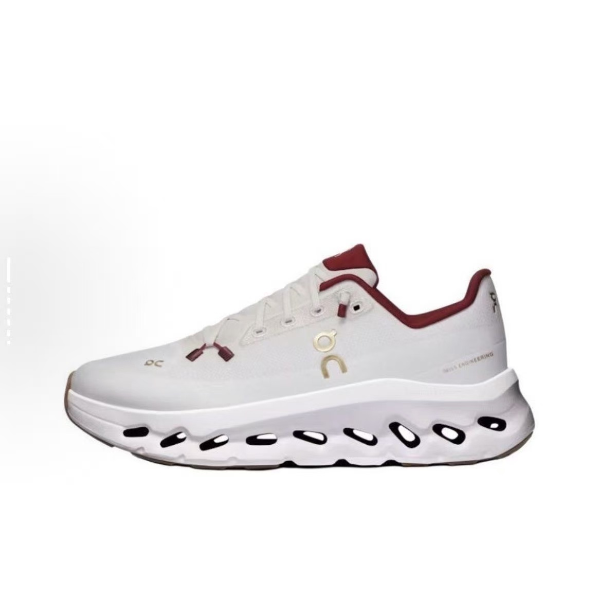 On Cloudmonster White Burgundy Running Shoes